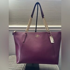 Coach Plum Leather Tote with Gold Chain Straps